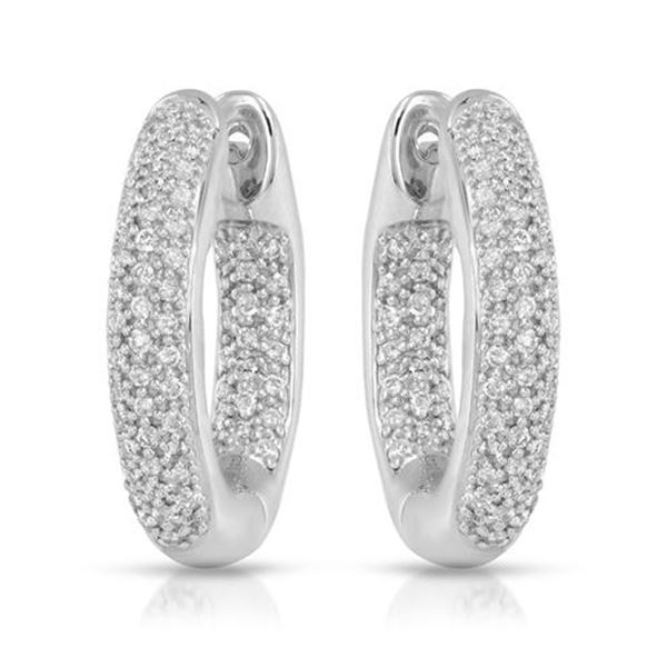0.72 CTW White Round Diamond Hoop Earring 14K White Gold - REF-118M2H
