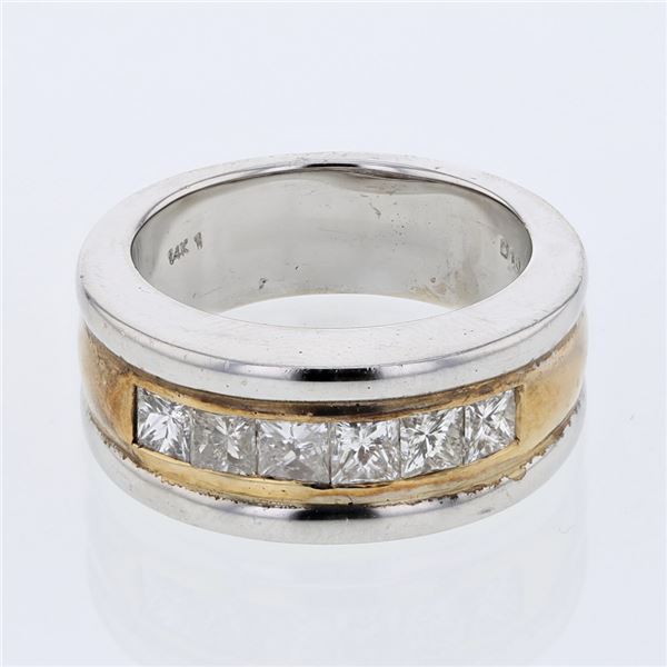 Natural 1.08 CTW Princess Diamond Band Ring W=8MM 14K Gold - REF-251F3M
