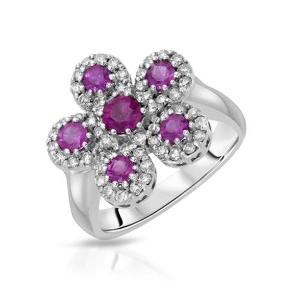 Natural 1.61 CTW Ruby & Diamond Ring 14K White Gold - REF-108W9H