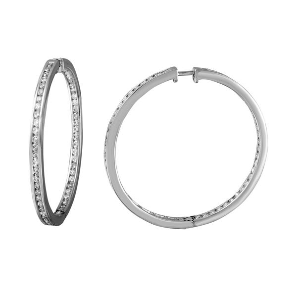 2.29 CTW White Round Diamond Hoop  Earring 14K White Gold - REF-200A2V