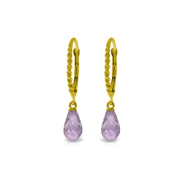 Genuine 3 ctw Amethyst Earrings 14KT Yellow Gold - REF-24T3A