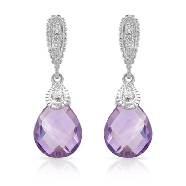 Natural 4.48 CTW Amethyst & Diamond Earrings 14K White Gold - REF-43N2Y
