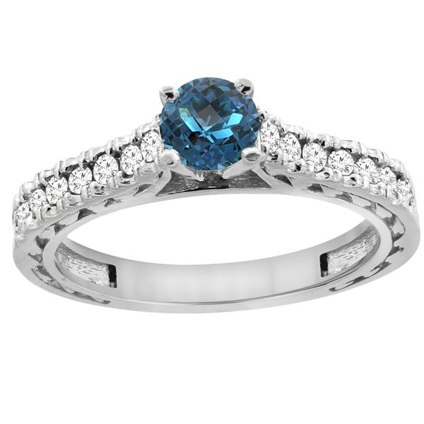 0.86 CTW London Blue Topaz & Diamond Ring 14K White Gold - REF-62F5N