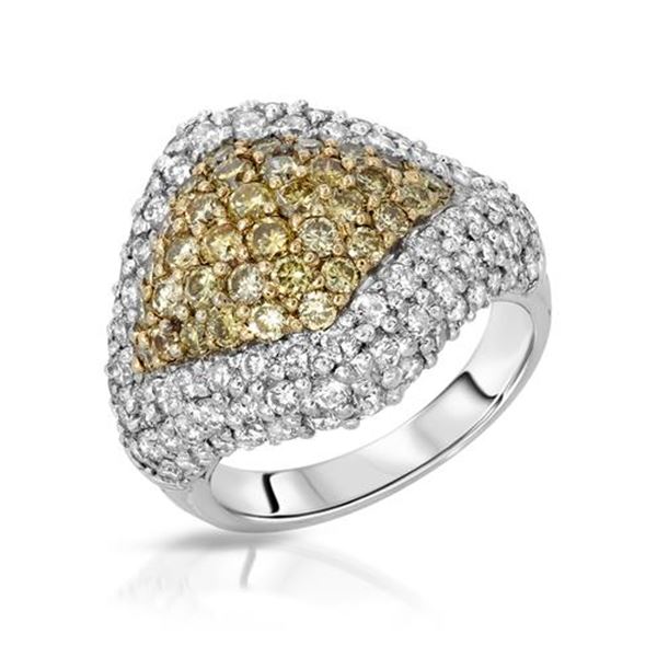 Natural 3.51 CTW Diamond & Yellow Round Diamond Ring 14K Two Tone Gold - REF-343F8M