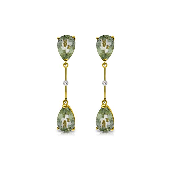 Genuine 6.01 ctw Green Amethyst & Diamond Earrings 14KT Yellow Gold - REF-42T4A