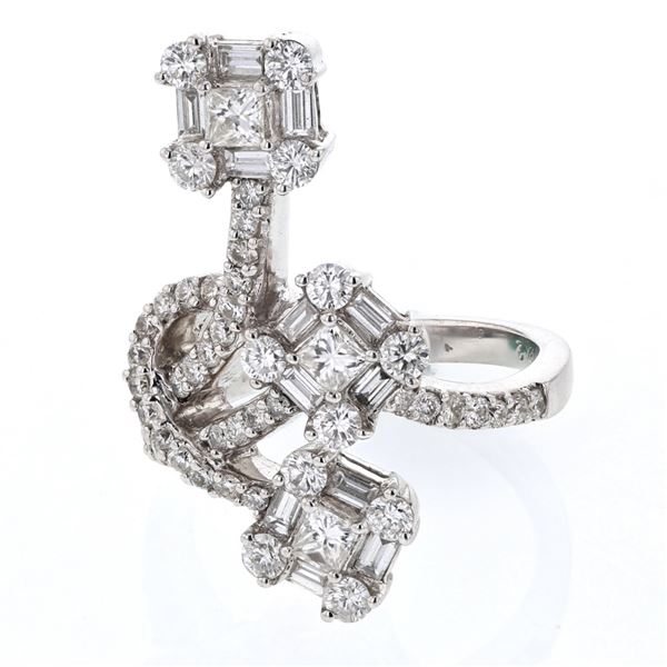 Natural 1.92 CTW Diamond & Baguette Ring 18K White Gold - REF-363F6M