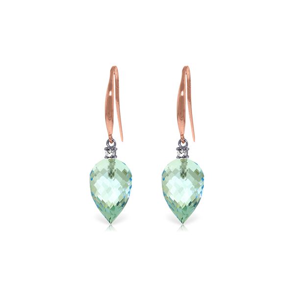 Genuine 22.6 ctw Blue Topaz & Diamond Earrings 14KT Rose Gold - REF-57K6V