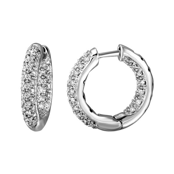 0.8 CTW White Round Diamond Hoop  Earring 18K White Gold - REF-136T4X