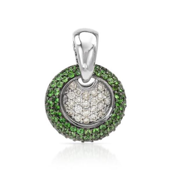 Natural 1.53 CTW Tsavorite & Diamond Necklace 14K White Gold - REF-95F4M