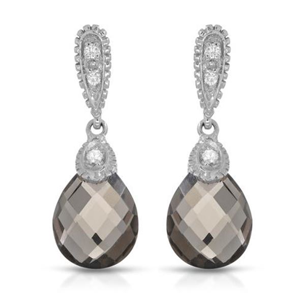 Natural 5.16 CTW Smoky Topaz & Diamond Earrings 14K White Gold - REF-35W3H