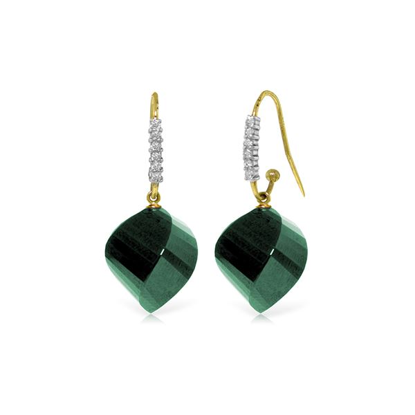 Genuine 30.68 ctw Green Sapphire Corundum & Diamond Earrings 14KT Yellow Gold - REF-67F3Z