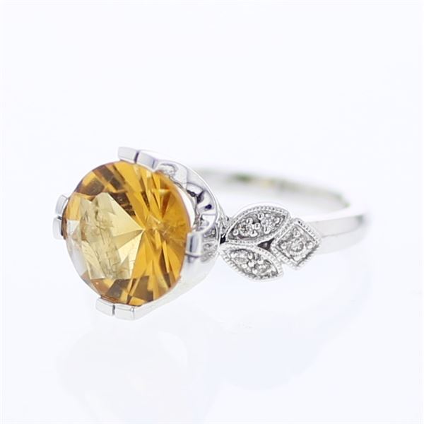 Natural 4.26 CTW Citrine & Diamond Ring 18K White Gold - REF-81F2M