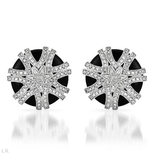 Natural 15.05 CTW Onyx & Diamond Earrings 14K White Gold - REF-114F3M