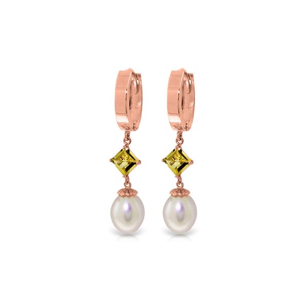 Genuine 9.5 ctw Pearl & Citrine Earrings 14KT Rose Gold - REF-53W2Y