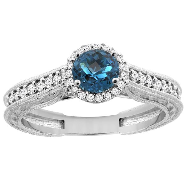 1.24 CTW London Blue Topaz & Diamond Ring 14K White Gold - REF-57K5W