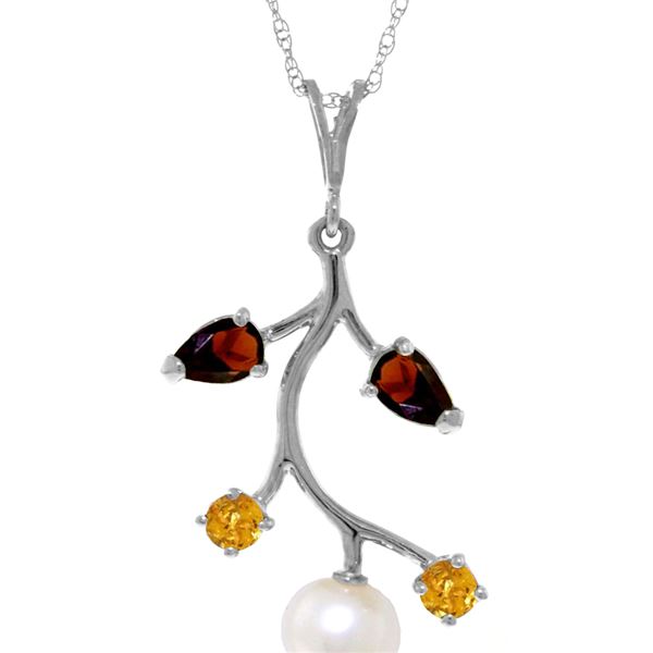 Genuine 2.7 ctw Garnet, Citrine & Pearl Necklace 14KT White Gold - REF-29V7W