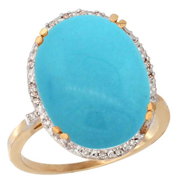 13.71 CTW Turquoise & Diamond Ring 10K Yellow Gold - REF-77M5K
