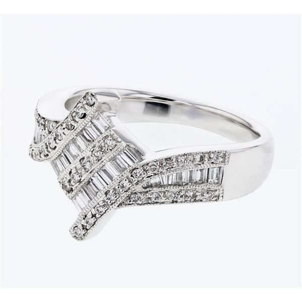 Natural 0.54 CTW Baguette & Diamond Ring 18K White Gold - REF-126W9H