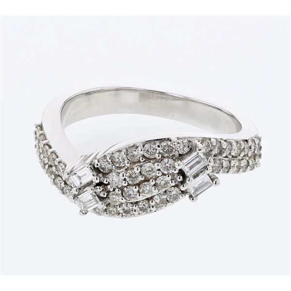 Natural 0.67 CTW Diamond & Baguette Ring 18K White Gold - REF-125T3X