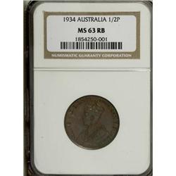 George V bronze Halfpenny 1934, KM-22, MS63 RB