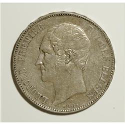 Belgium Leopold I 5 Francs 1849 Raised Edge,