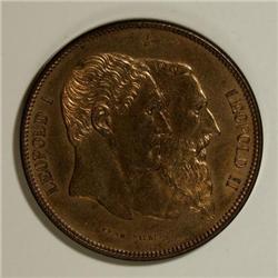 Belgium Leopold II Copper 5 Francs 1880, KM-M9a,