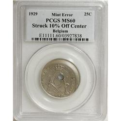 Belgium Albert I 25 Centimes 1929 Mint Error,