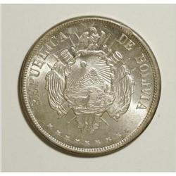 Bolivia Republic Boliviano 1872FE, KM160.1, nine