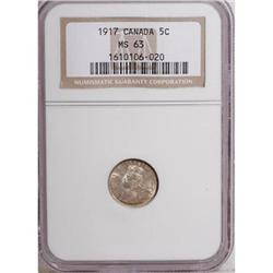 Canada George V silver 5 Cents 1917, KM-22, MS63
