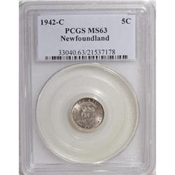 Newfoundland. George V silver 5 Cents 1942-C,