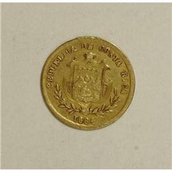 Costa Rica Republic gold Peso 1864, KM107.1,