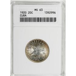 Cuba Republic 20 Centavos 1920, KM-13.2, MS63