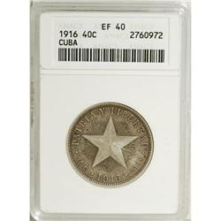 Cuba Republic 40 Centavos 1916, KM-14.1, XF40