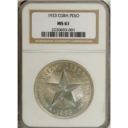 Cuba Republic silver Peso 1933, KM-15.2, MS61