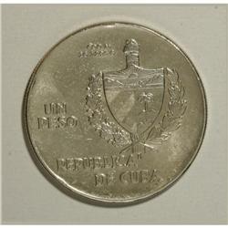 Cuba Republic silver Peso 1938, KM-22, lustrous
