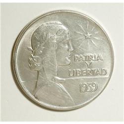 Cuba Republic silver Peso 1939, KM-22, Choice