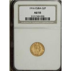 Cuba: Gold 2 Pesos 1916: KM-17, AU55 NGC, very p