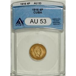 Cuba Republic gold 4 Pesos 1916, KM-18, AU53