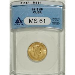 Cuba Republic gold 5 Pesos 1915, KM-19, MS61