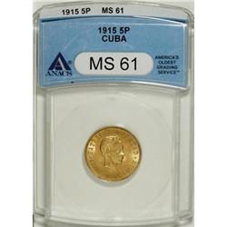 Cuba Republic gold 5 Pesos 1915, KM-19, MS61