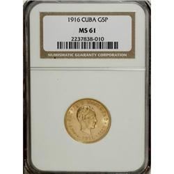 Cuba Republic gold 5 Pesos 1916, KM-19, MS61