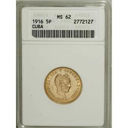 Cuba: Republic gold 5 Pesos 1915: KM-19, MS62 AN