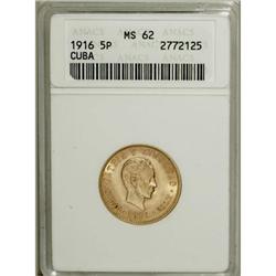 Cuba: Republic gold 5 Pesos 1916: KM-19, MS62 AN