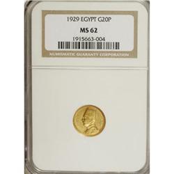 Egypt: Fuad gold 20 Piastres 1929, KM351, MS62 N