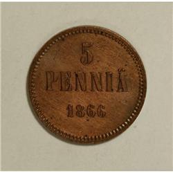 Finland Russian Duchy - 2 Pieces, KM4.1 5 Pennia