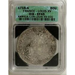 France Louis XV silver Ecu 1715-A, Dav-1326
