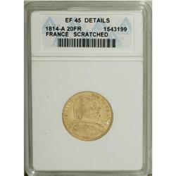 France Louis XVIII gold 20 Francs 1814-A,