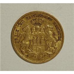 German States Hamburg. Gold 10 Mark 1890J,