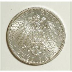 German States Lubeck. 2 Mark 1904A, KM212,