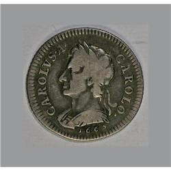 Charles II Farthing in silver, Peck-406, F-VF. Evenly w